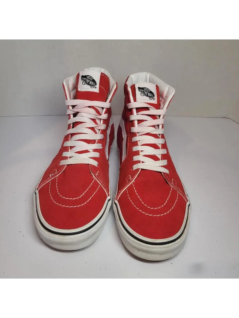 Vans Sk8 High Top Red Suede White Stripe Lace Up Sneakers Men 8.5 Women 10